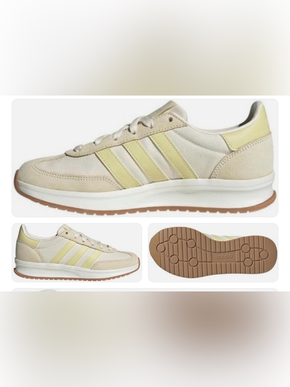 adidas Wonder White, Powder Yellow Retro Runner Sneakers W8, Youth 6.5
